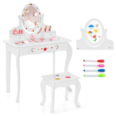 Princess Pretend Play Kids Vanity Set with 360° Rotating Mirror