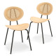 Rattan Dining Chair Set of 2 with Metal Legs and Plywood Seat