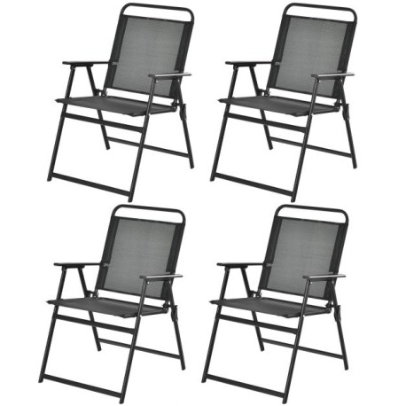 Outdoor Folding Chairs Set of 4 with Breathable Seat and Cozy Armrests