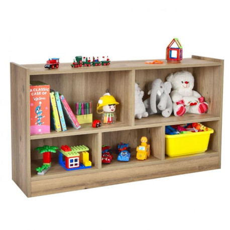 2-Tier Wooden Kids Bookcase with 5 Compartments for Playroom Study