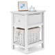 2 Tiers Wood Nightstand with 1 Drawer and 1 Baskets for Home