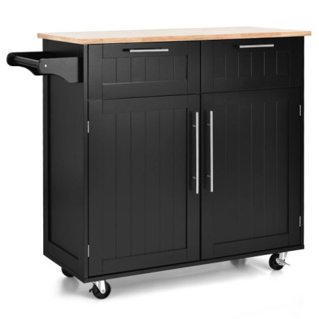 Rolling Kitchen Island with 2-Door Storage Cabinet