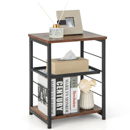 3-Tier Side Table with Adjustable Mesh Shelf for Living Room Bedroom