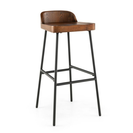 Wooden Bar Stool with Chic Low Back and Metal Legs