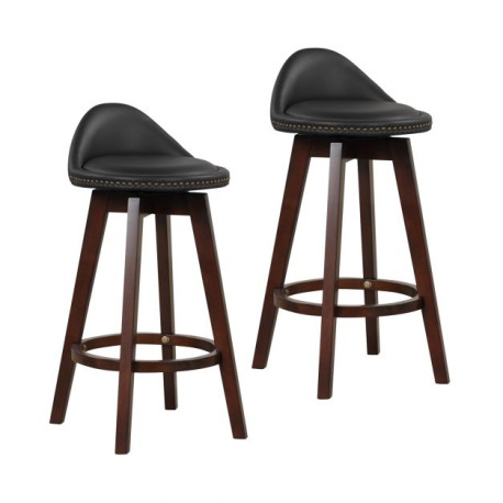 Swivel Bar Stool Set of 2 with Low Back and Rubber Wood Legs