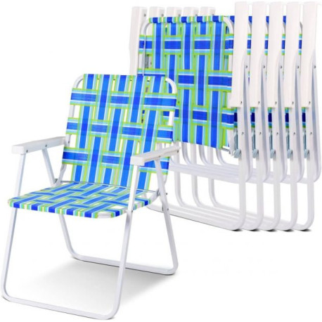 6 Pieces Folding Beach Chair with Armrest in U Shaped Steel Frame