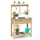 Wooden Garden Potting Table with Flip-open Galvanized Tabletop