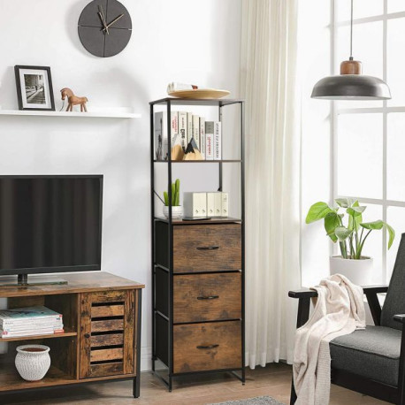 Storage Cabinet with 3 Drawers and 3-Tier Tall Shelf for Bedroom