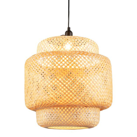 Bamboo Pendant Light with Lampshade and Plug in Cord