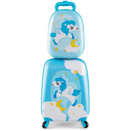 2 Pieces Kids Luggage Set with Wheels and Height Adjustable Handle