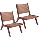 Set of 2 Woven Leather Accent Chairs with Wood Frame