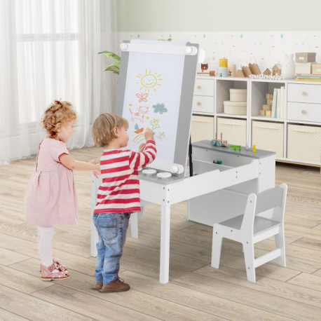 2-in-1 Kids Art Table and Art Easel Set with Chairs