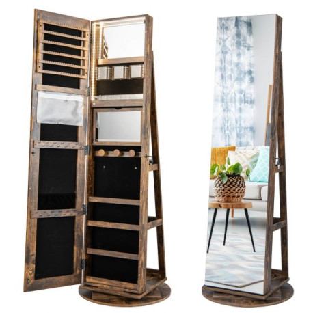 360-Degree Mirrored Jewelry Armoire with 3-Color Auto-on LED Lights