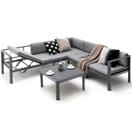 3 Piece Aluminum Patio Sofa Set with 6-Level Reclining Backrest