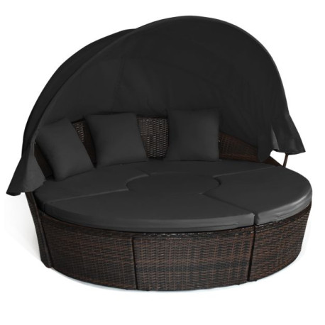 Outdoor Wicker Daybed, Patio Round Sectional Furniture Set