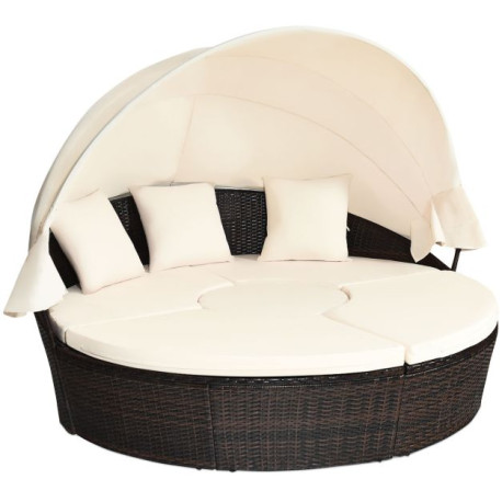 Outdoor Round Daybed with Waterproof Removable Cushions and Height Adjustable Coffee Table