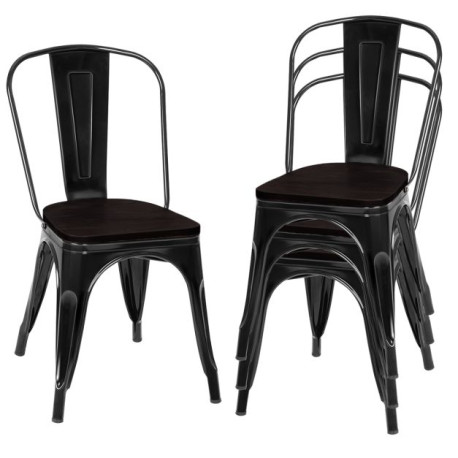 Set of 4 Stackable Metal Dining Chairs with Iron Backrest