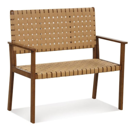 Outdoor All Weather Bench with Solid Rubber Wood Frame and Hand Woven PU Leather