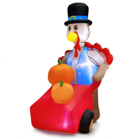 6 Feet Lighted Thanksgiving Inflatable Turkey Pushing Pumpkin Cart