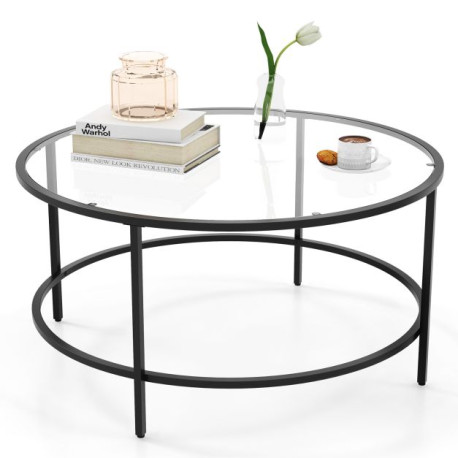 Accent Round Coffee Table with Tempered Glass Tabletop