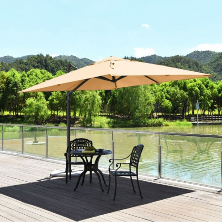 3m Patio Cantilever Umbrella with 4-Level Tilting Adjustment and Crank Handle