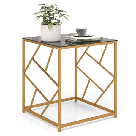 Square End Table with Tempered Glass and Gold Finish Geometric Frame