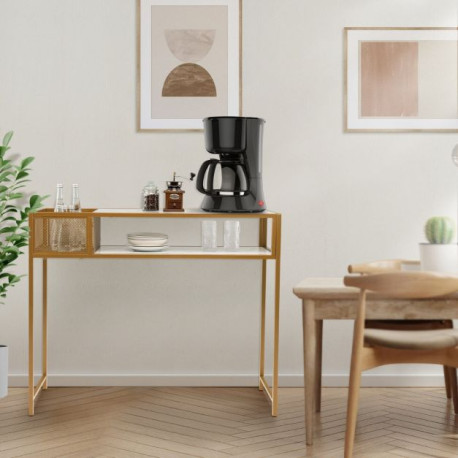 2-Tier Faux Marble Narrow Console Table with Mesh Storage Shelf