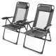 Patio Folding Chairs Set of 2 with Wide Armrests and 7-Level Backrest for Camping Backyard Garden