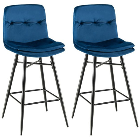 Bar Stools Set of 2 with Tufted Back, Metal Footrests and Legs