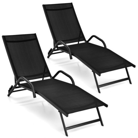 Set of 2 Outdoor Chaise Lounge Chairs with Breathable Seat