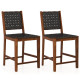 Woven Bar Stools Set of 2 with Faux PU Leather Straps