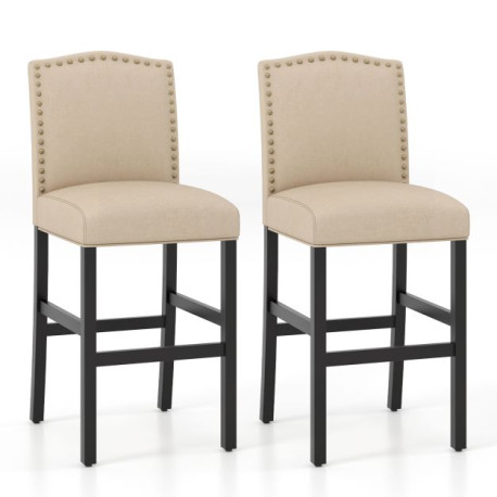 Set of 2 Bar Chair with Rubber Wood Legs for Home and Pub