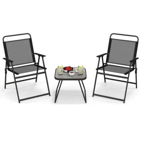 3 Piece Patio Folding Conversation Set for Backyard, Poolside, Balcony