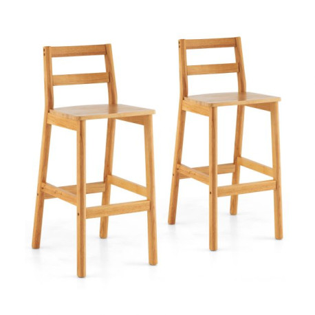 Set of 2 Rubber Wood Bar Stools with Backrest and Footrests