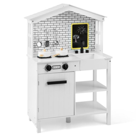 Kids Play Kitchen Pretend Playset with Stoves and Chalkboard