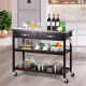 Rolling Kitchen Storage Trolley with 2 Drawers and Towel Bar