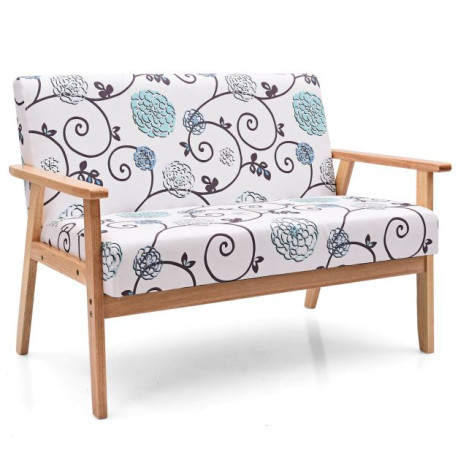 2-Seater Wooden Upholstered Loveseat with Rubber Wood Armrests