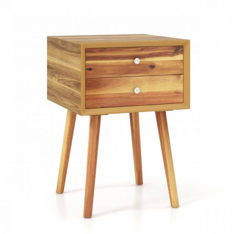 Wooden Nightstand with 2 Storage Drawers and Rubber Wood Legs