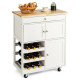 Rolling Kitchen Cart with 3 Tier Wine Racks and Cupboards