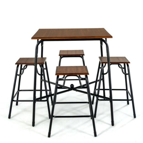 5 Piece Bar Table Set with Counter Height Backless Stools