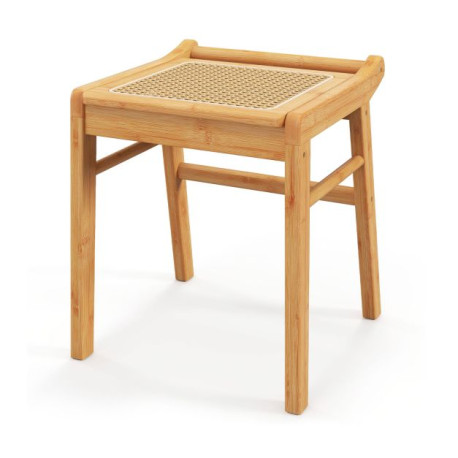 Rattan Top Bamboo Vanity Stool with Anti-slip Foot Pads