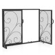 Double Door Fireplace Screen Flat Fire Guard with Magnetic Panels