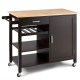 Rolling Kitchen Island Cart with Wine Rack and Adjustable Shelf