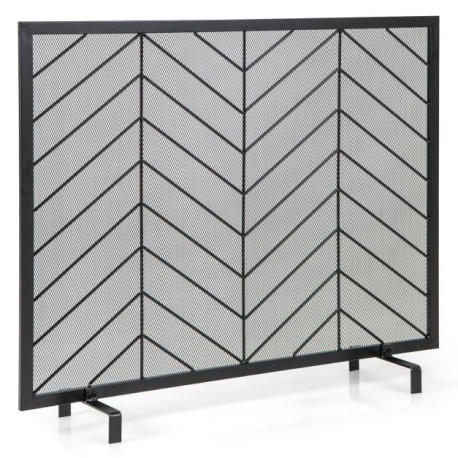 Single Panel Fireplace Screen with Detachable Support Feet and Metal Fame