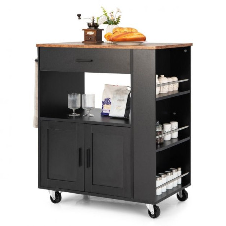 Rolling Kitchen Storage Trolley with Towel Bar Drawer and 2-Door Cabinet