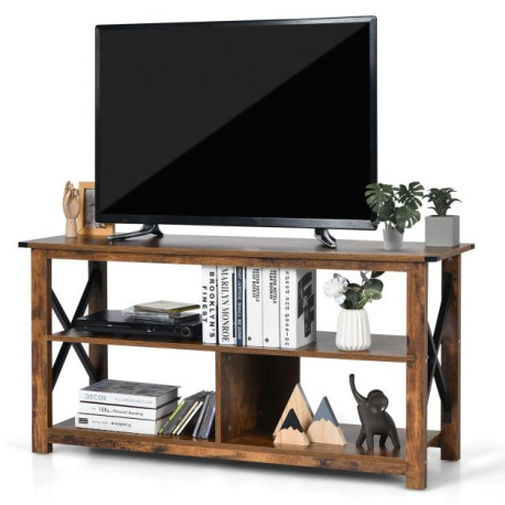 3-Tier Rustic TV Stand with Open Shelves and Cable Management