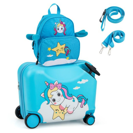 2 Pieces Kids Luggage Set with Spinner Wheels and Anti-Lose Rope