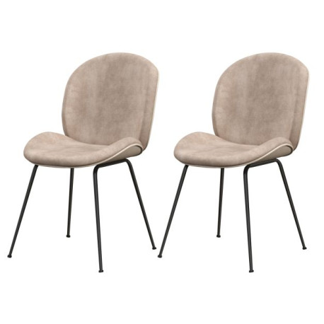 Velvet Upholstered Dining Chair Set of 2 with Metal Base