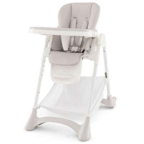 Baby High Chair with Detachable PU Cushion and Lockable Wheels