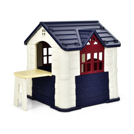 Outdoor Cottage Pretend Play Center with Picnic Table and Food Toy Set